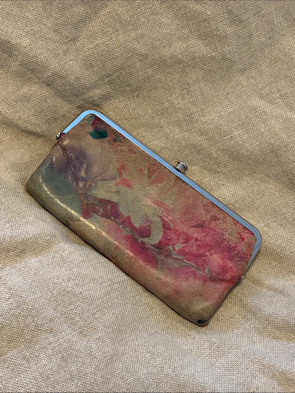 HOBO Lauren Leather Clutch Wallet Abstract Floral Pattern